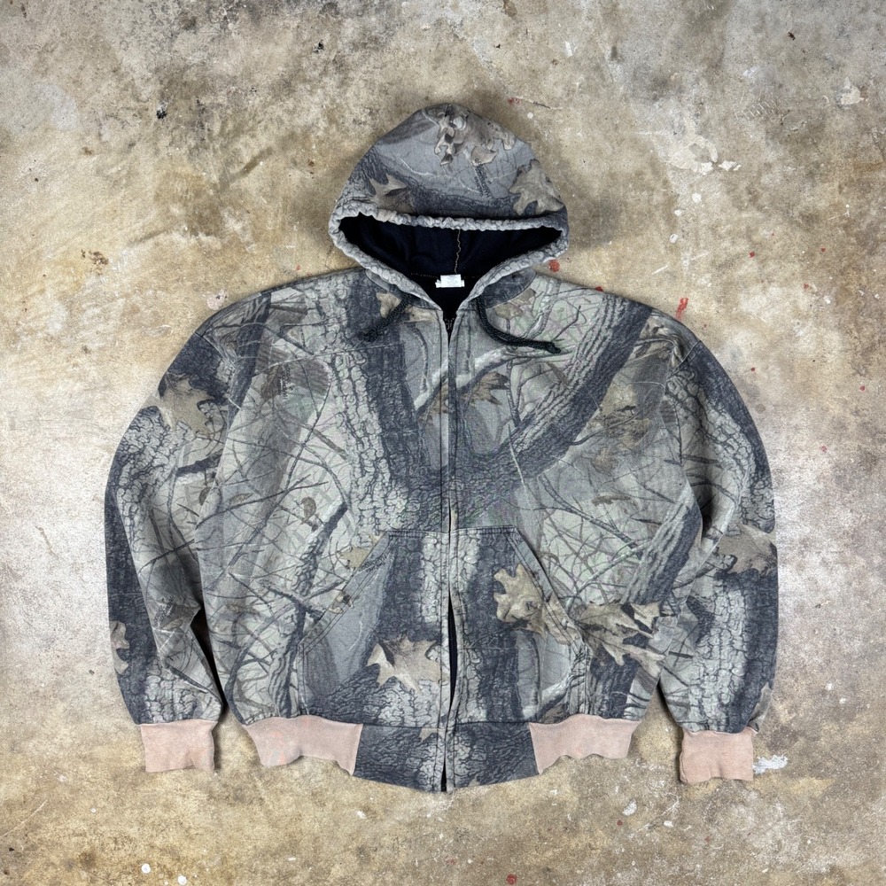 Vtg Y2K‎ Realtree Hardwoods Camo Hoodie Men's 2XL Zip Up USA Made Hunting Jacket